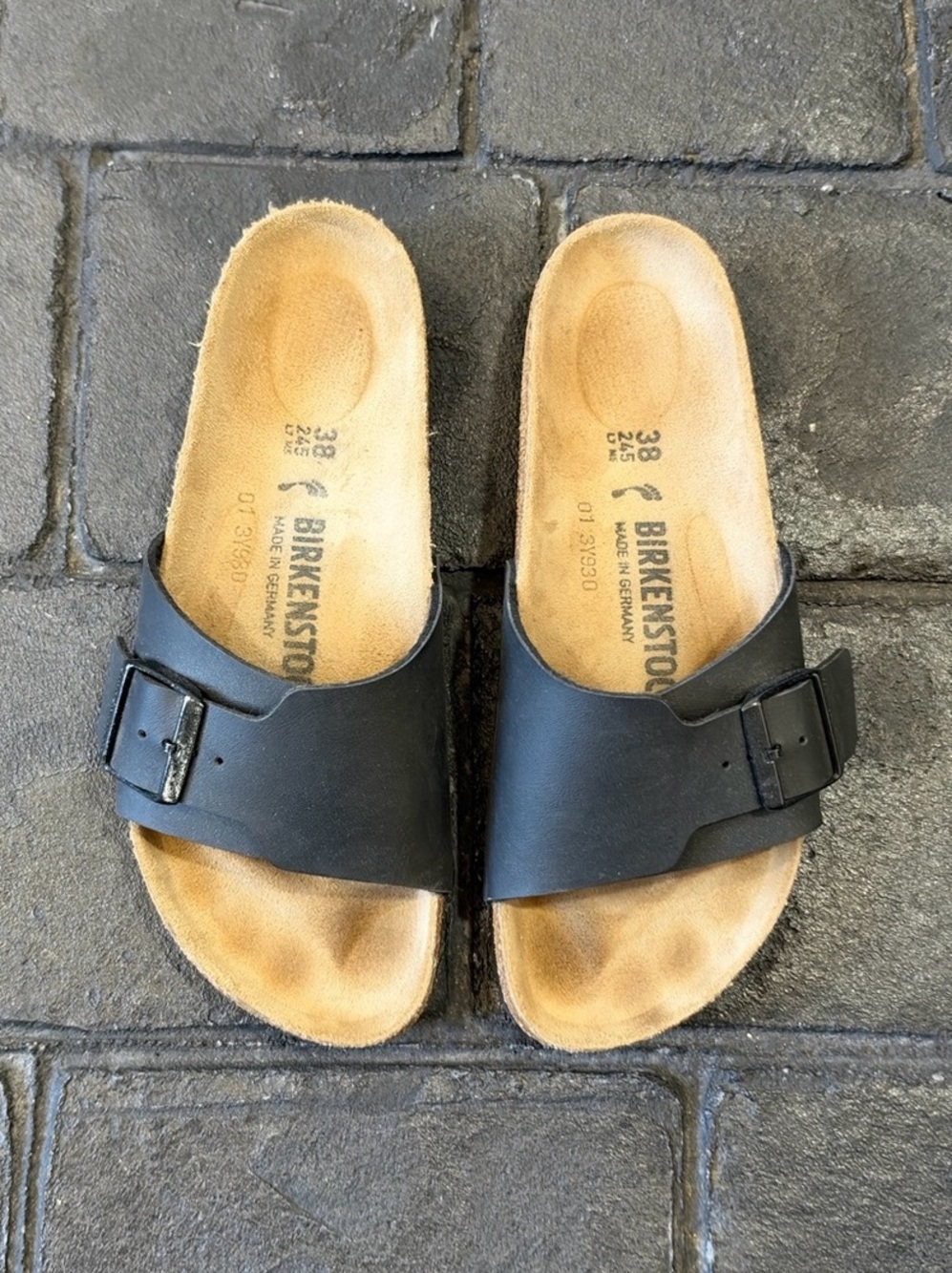 Birkenstock classic madrid slide Sandals Black EU 38 size 7-7.5 men’s 5
